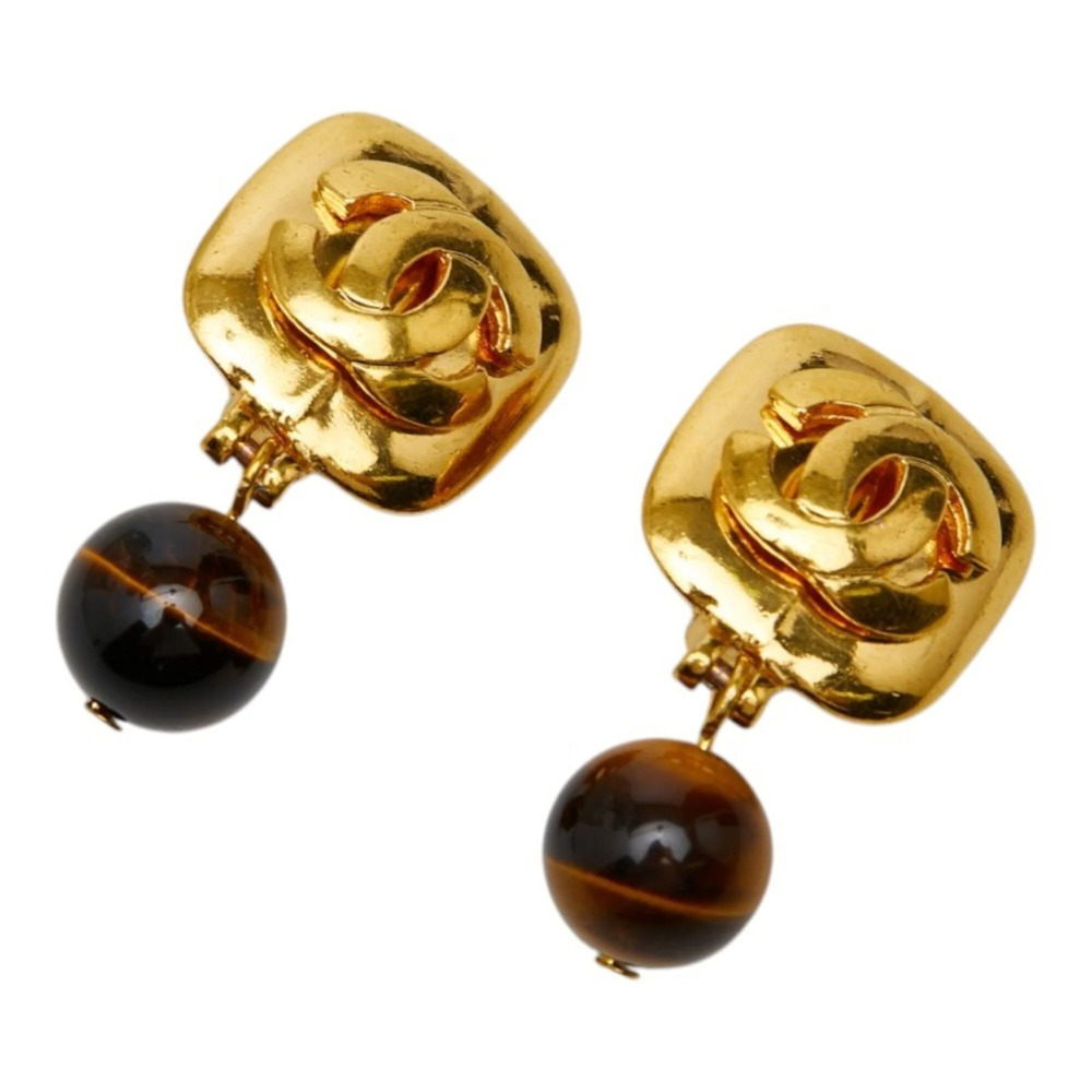 CHANEL Vintage Brown Logo Earrings